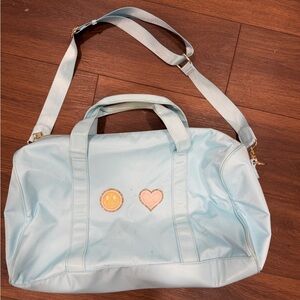 Stoney Clover Lane Light Blue Travel Bag with Smiley and Heart